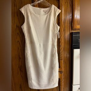 Beautiful White dress, 12. Sleeveless, tone on tone embellished floral accents.